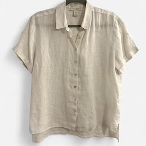 Cynthia Rowley 100% Linen Ivory Short Sleeve Button Down Top